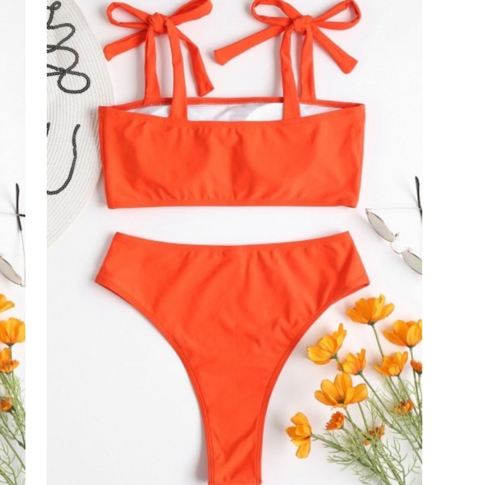 NWOT orange tie shoulder high leg bikini